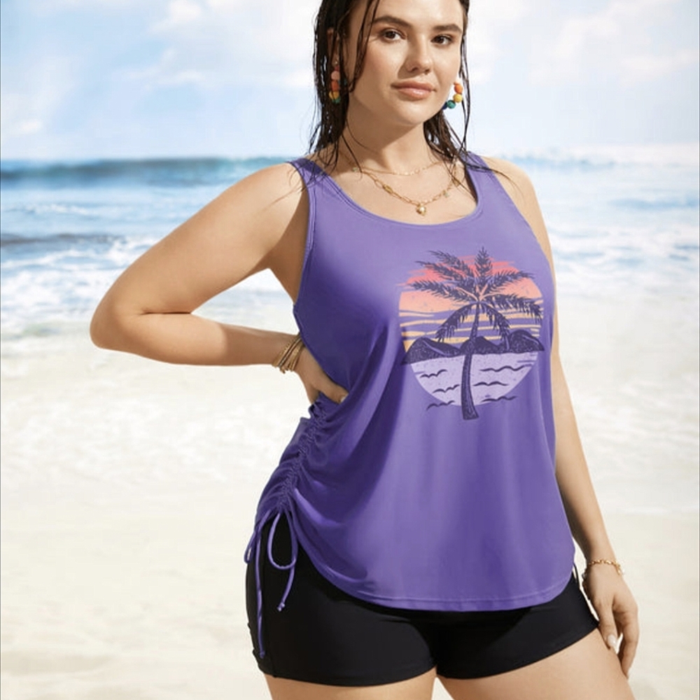 Bloomchic tropical print drawstring swim top